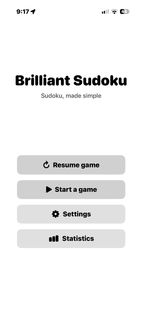 Brilliant Sudoku Home Screen